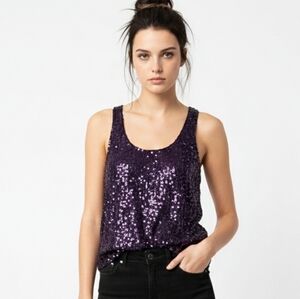 Material Girl Y2K Tank Purple Sequin Club Glam Bling Party Layering M